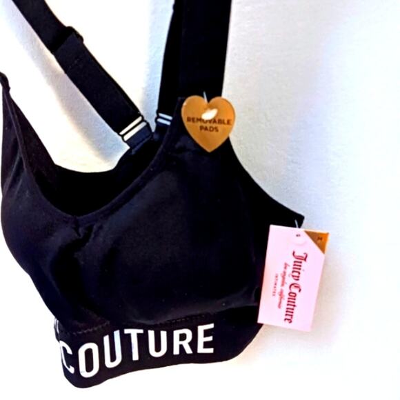 RARE Juicy Couture IRRIDESCENT GLAM Sports Bra Sz L BLACK Silver Glow V-Back NEW - Picture 11 of 12